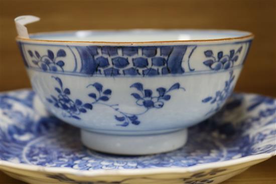 18th century Chinese porcelain: a blue and white plate, a bowl and an Imari teapot and cover